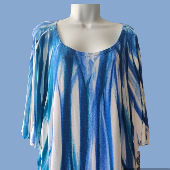 NWT- Blouse / Tunic Blue & White - Carmen Chirino - Sz OZ - Picture 4 of 9
